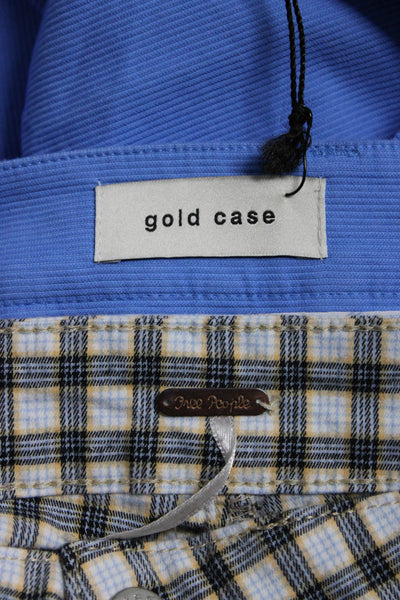 Free People Gold Case Womens Plaid Print Tapered Pants Blue Size 29 42 Lot 2