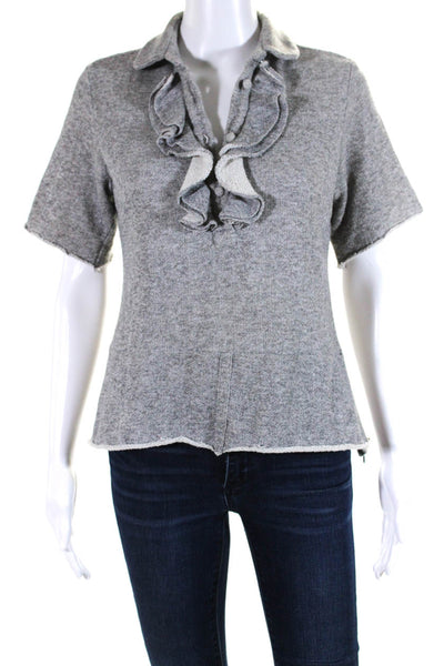 Harvey Faircloth Womens Ruffled Side Zipped Buttoned Collared Blouse Gray Size 4