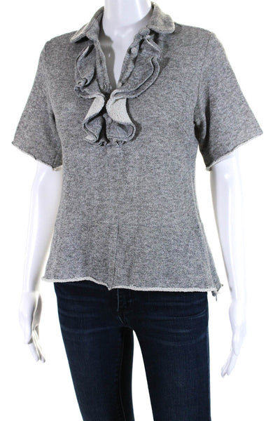 Harvey Faircloth Womens Ruffled Side Zipped Buttoned Collared Blouse Gray Size 4