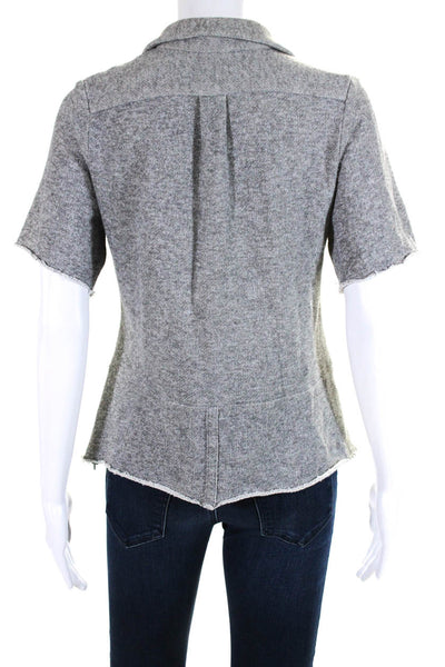 Harvey Faircloth Womens Ruffled Side Zipped Buttoned Collared Blouse Gray Size 4