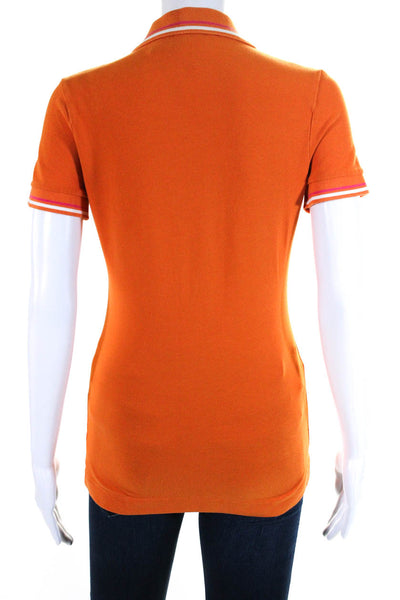 Tory Burch Womens Cotton Collar Half Button Short Sleeve Polo Top Orange Size S