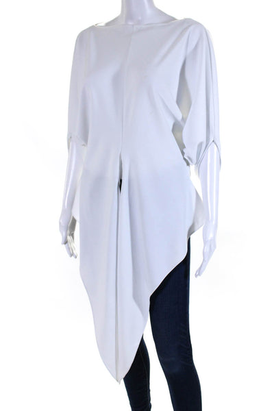Jackie Rogers Womens Round Neck Batwing Sleeve Draped Blouse Top White Size M