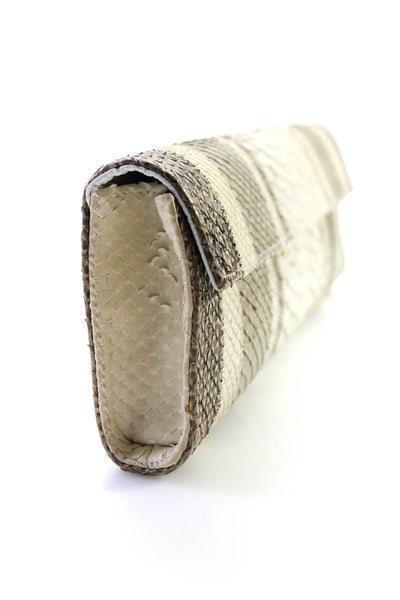 Carlos Falchi Womens Animal Striped Print Textured Magnetic Clutch Handbag Beige