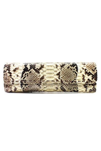 Fatto a Mano By Carlos Falchi Womens Animal Print Magnetic Clutch Handbag Beige