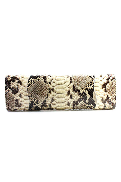 Fatto a Mano By Carlos Falchi Womens Animal Print Magnetic Clutch Handbag Beige