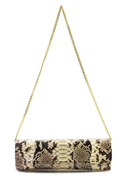 Fatto a Mano By Carlos Falchi Womens Animal Print Magnetic Clutch Handbag Beige