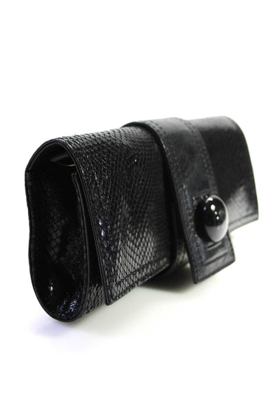 Kooba Womens Animal Print Snapped Buttoned Folded Zipped Clutch Handbag Black