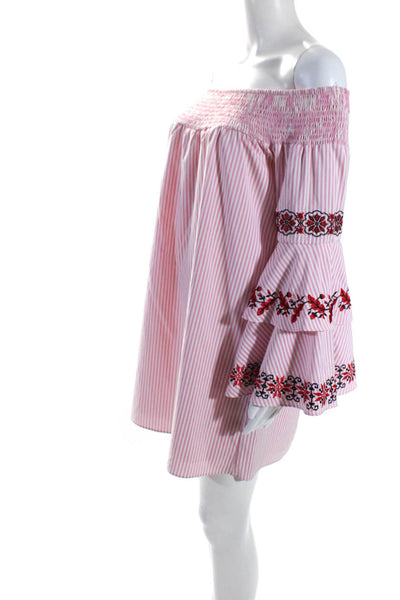 Va Va By Joy Han Womens Pink Striped Off Shoulder Long Sleeve A-line Dress SizeM