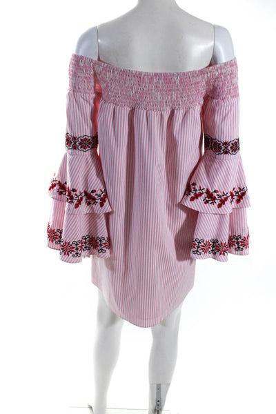Va Va By Joy Han Womens Pink Striped Off Shoulder Long Sleeve A-line Dress SizeM