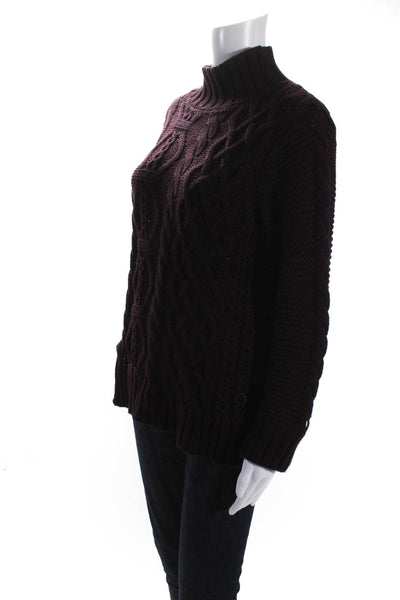 525 America Womens Maroon Cotton Cable Knit Pullover Sweater Top Size XS