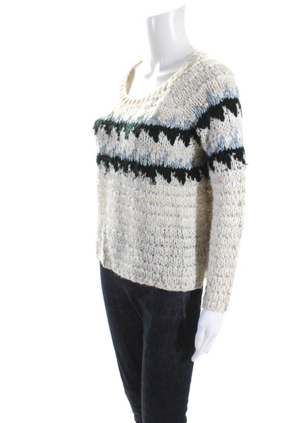 Free People Womens Beige Chunky Knit Printed Crew Neck Sweater Top Size XS