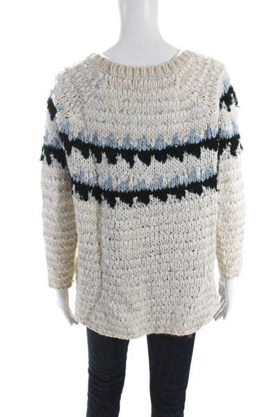 Free People Womens Beige Chunky Knit Printed Crew Neck Sweater Top Size XS