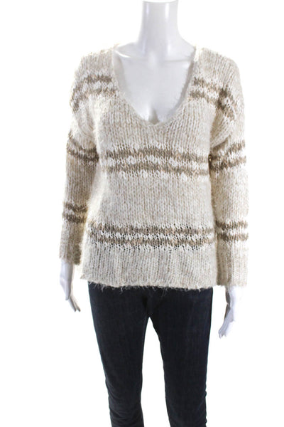 Free People Womens Cream Printed Scoop Neck Pullover Sweater Top Size XS