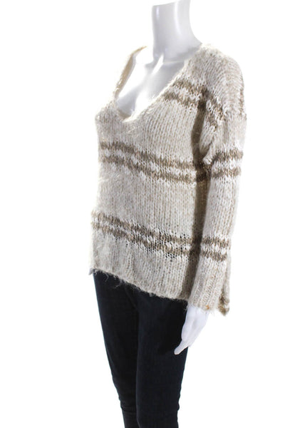 Free People Womens Cream Printed Scoop Neck Pullover Sweater Top Size XS