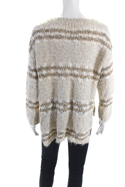 Free People Womens Cream Printed Scoop Neck Pullover Sweater Top Size XS