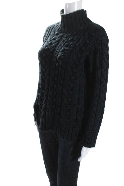 525 America Womens Navy Blue Cotton Cable Knit Mock Neck Sweater Top Size XS