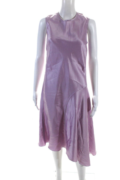 Nina Ricci Womens Lilac Crew Neck Zip Back Sleeveless Asymmetric Dress Size M