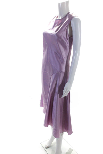 Nina Ricci Womens Lilac Crew Neck Zip Back Sleeveless Asymmetric Dress Size M