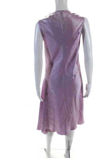 Nina Ricci Womens Lilac Crew Neck Zip Back Sleeveless Asymmetric Dress Size M