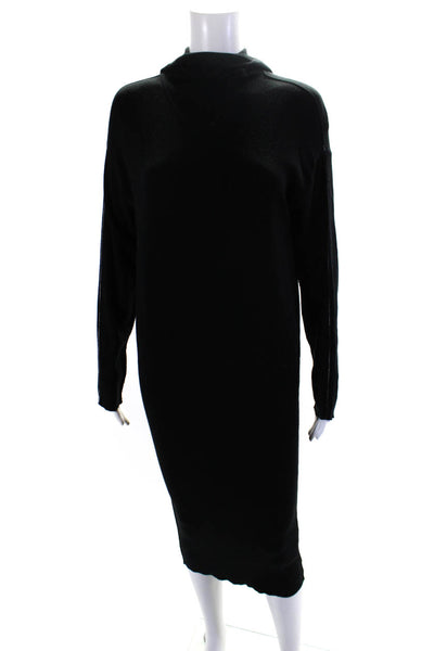 ATM Womens Long Sleeve Cowl Neck Hooded Midi Sweater Dress Black Cotton Size XS