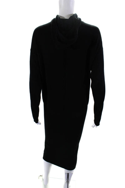ATM Womens Long Sleeve Cowl Neck Hooded Midi Sweater Dress Black Cotton Size XS