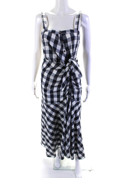 Likely Womens Button Front Square Neck Gingham Midi Dress White Blue Size 2