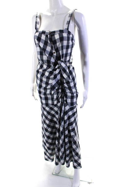 Likely Womens Button Front Square Neck Gingham Midi Dress White Blue Size 2