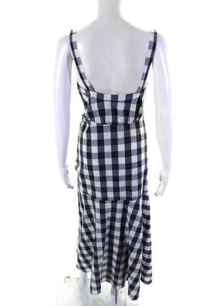 Likely Womens Button Front Square Neck Gingham Midi Dress White Blue Size 2