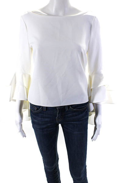 Milly Womens Long Tiered Flare Sleeve Oversized Scoop Neck Top White Size 4