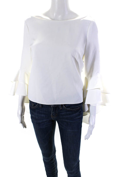 Milly Womens Long Tiered Flare Sleeve Oversized Scoop Neck Top White Size 4