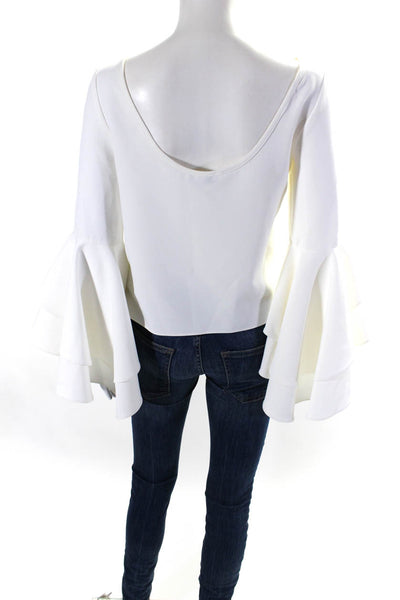 Milly Womens Long Tiered Flare Sleeve Oversized Scoop Neck Top White Size 4