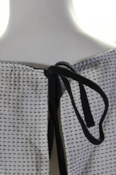 Eve Gravel Womens Ruffled Short Sleeve Crew Neck Top White Black Cotton Size XS