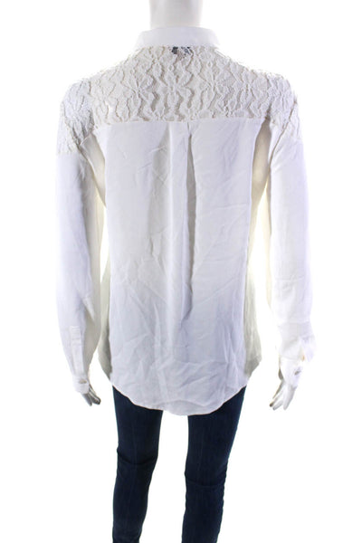 Her Shirt Womens Silk Blend Lace Button Down Blouse White Size Extra Small