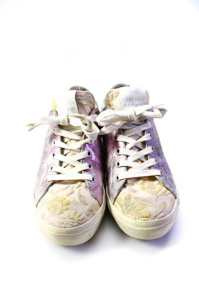 Crown Womens Lace Up Metallic Floral Low Top Sneakers Pink Leather Size 6