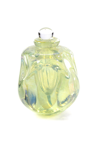 Robert Eickholt Womens Green Iridescent Blown Glass Perfume Bottle Signed 1982
