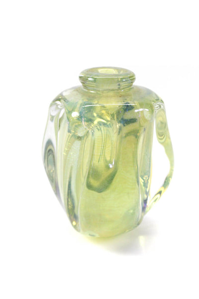 Robert Eickholt Womens Green Iridescent Blown Glass Perfume Bottle Signed 1982