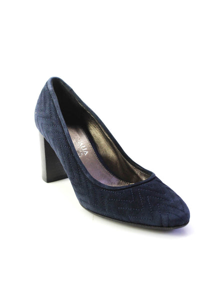 Aquatalia Womens Chevron Matelasse Suede Block Heel Pumps Navy Blue Size 8