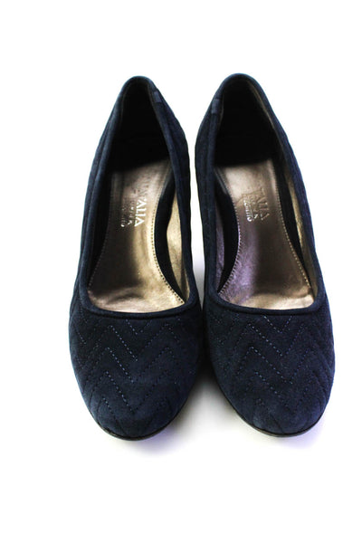 Aquatalia Womens Chevron Matelasse Suede Block Heel Pumps Navy Blue Size 8