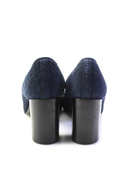 Aquatalia Womens Chevron Matelasse Suede Block Heel Pumps Navy Blue Size 8