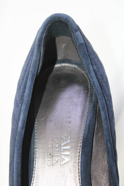 Aquatalia Womens Chevron Matelasse Suede Block Heel Pumps Navy Blue Size 8