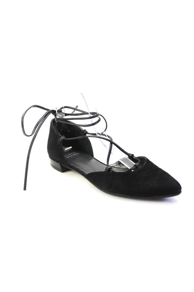 Stuart Weitzman Womens Pointed Toe Lace Up D'orsay Flats Black Suede Size 7