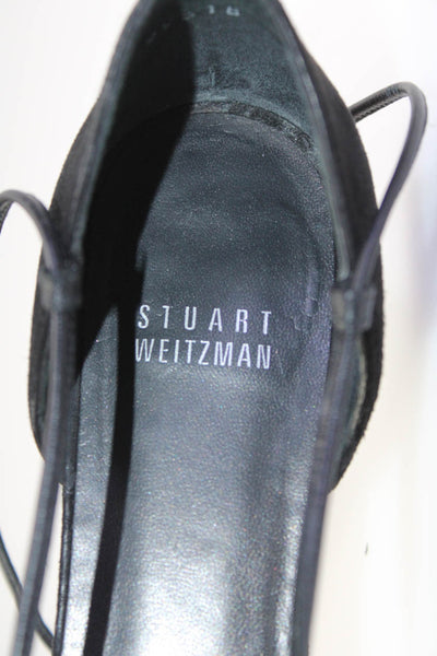 Stuart Weitzman Womens Pointed Toe Lace Up D'orsay Flats Black Suede Size 7