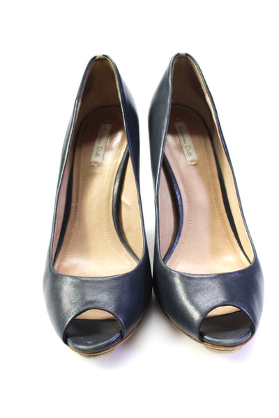 Massimo Dutti Womens Peep Toe Slip On Stiletto Pumps Navy Blue Size 39 9