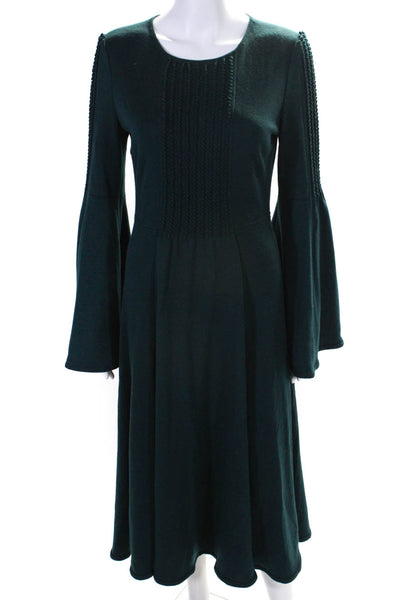 Andrew Gn Womens Back Zip Flare Sleeve Crew Neck Knit Midi Dress Green FR 42