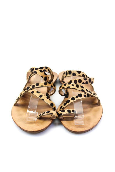 Loeffler Randall Womens Brown Printed Mohair Toe Strap Flat Sandals Shoes Size 7