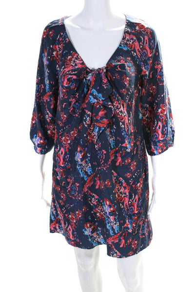 Juicy Couture Zara Womens Blue Floral Scoop Neck Ruffle A-Line Dress Size S lot2