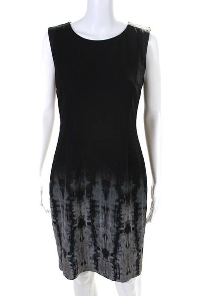 Elie Tahari Womens Black Printed Crew Neck Zip Back Sleeveless Shift Dress Size4