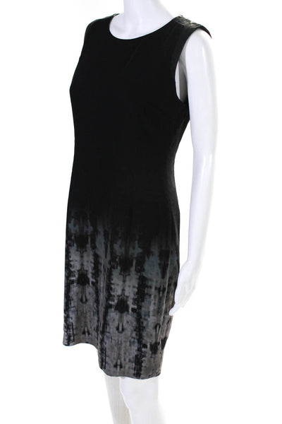 Elie Tahari Womens Black Printed Crew Neck Zip Back Sleeveless Shift Dress Size4