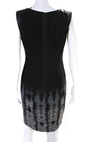 Elie Tahari Womens Black Printed Crew Neck Zip Back Sleeveless Shift Dress Size4