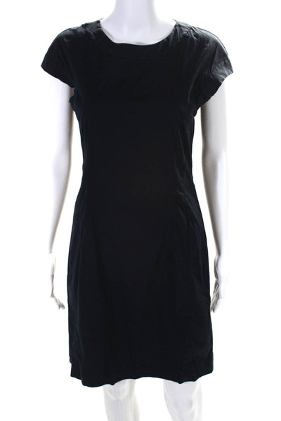 Theory Womens Navy Cotton Crew Neck Zip Back Short Sleeve Shift Dress Size 4